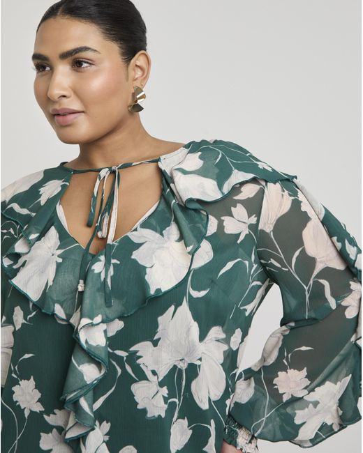Joanna Hope Green Romantic Ruffle Blouse