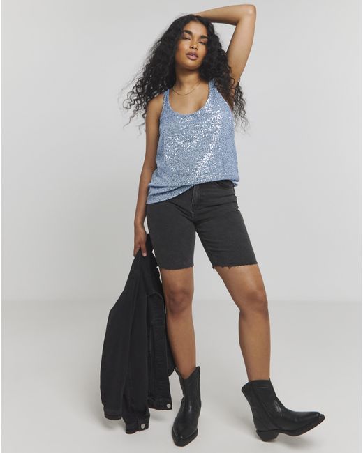 Simply Be Blue Sequin Scoop Vest