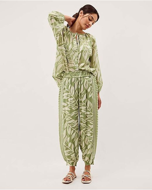 Monsoon Green Lillie Leaf Print Harem Trousers