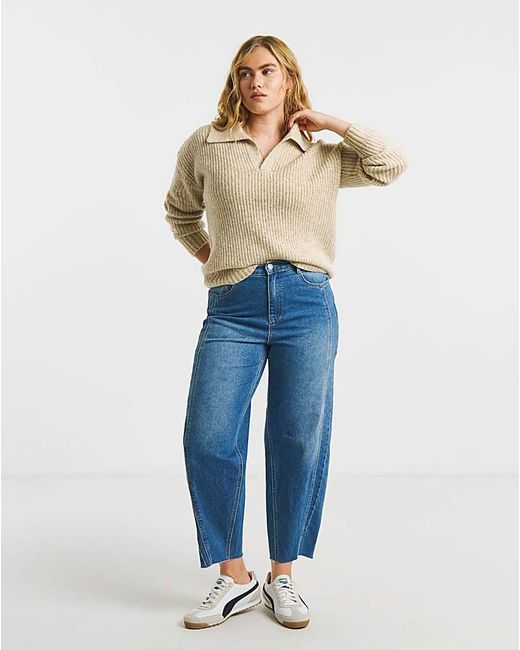 Simply Be Blue Collared Rib Jumper