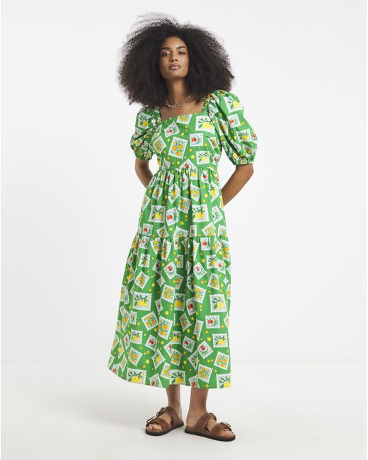 Twisted Wunder Green Cotton Postcard Dress