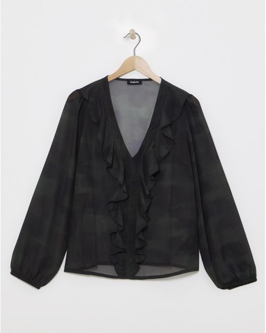 Simply Be Black Georgette Sheer Ruffle Blouse