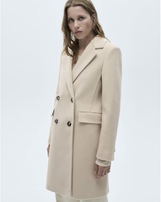 Mango White Double Breasted Wool Coat