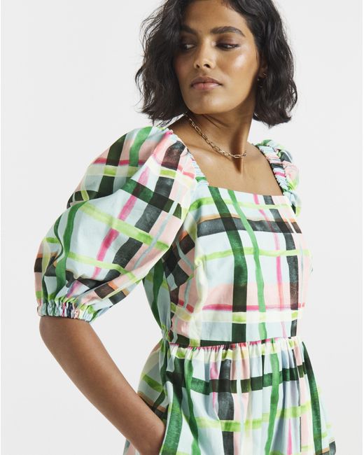 Twisted Wunder Green Cotton Check Mini Dress