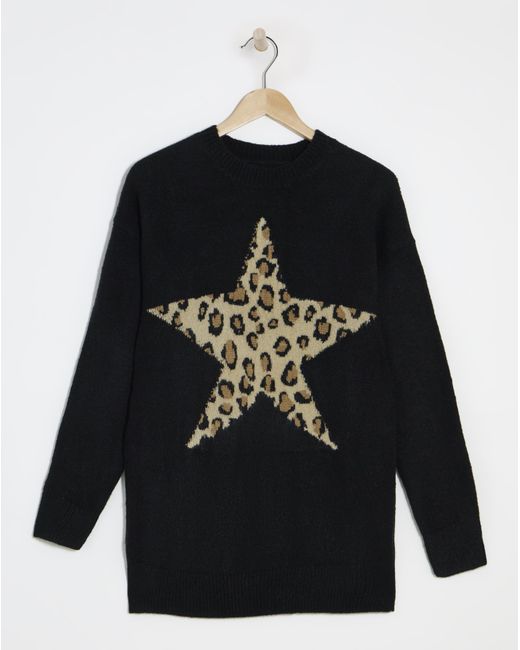 Simply Be Black Leopard Star Longline Jumper
