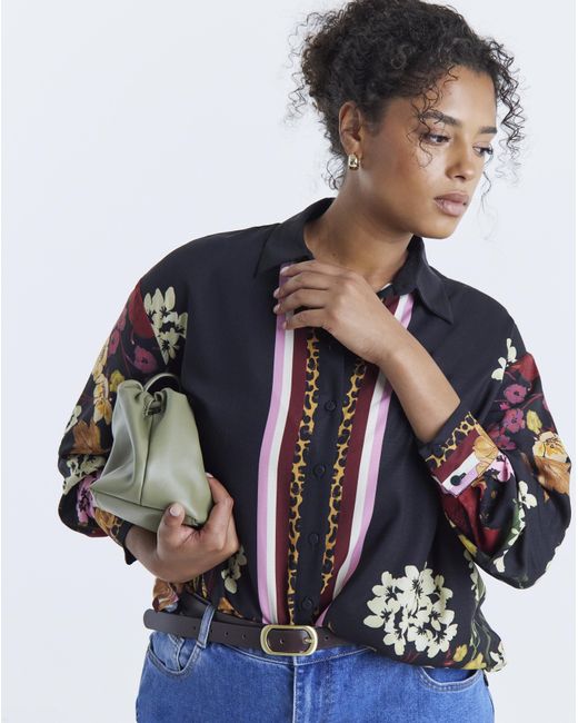 Simply Be Blue Floral Placement Print Shirt