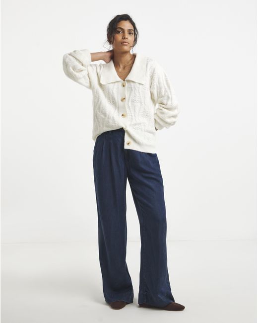 Simply Be White Cable Knit Collar Cardigan