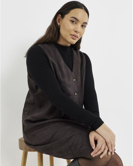 Simply Be Black Suedette Button Through Dress