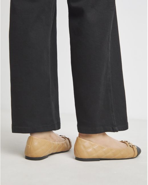 Simply Be Black Toe Cap Hardware Ballerina Ex Wide