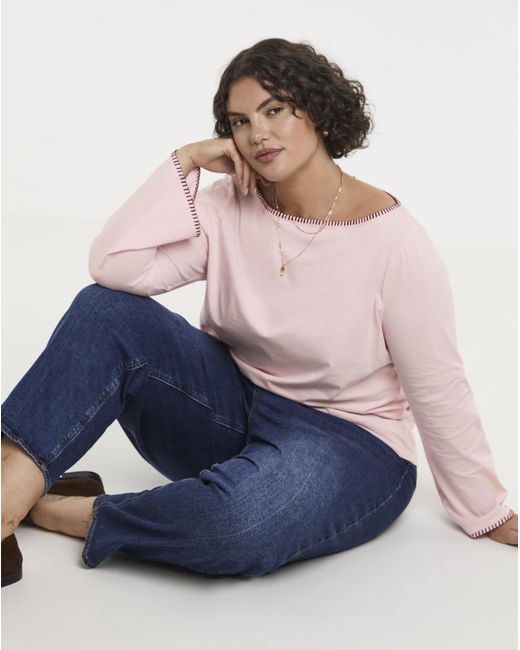 Simply Be Pink Long Sleeve Whipstitch Edge Top
