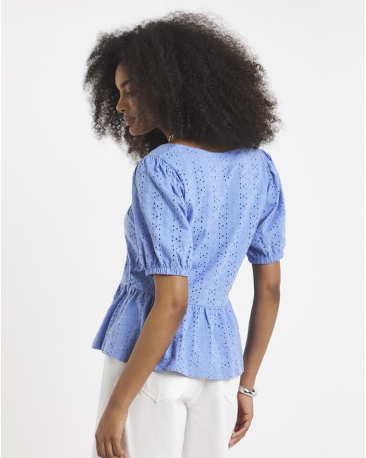 Simply Be Blue Stretch Broderie Square Neck Peplum