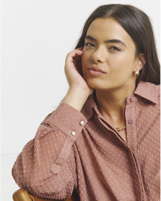 Simply Be Brown Textured Dobby Shirt With Bow Detail