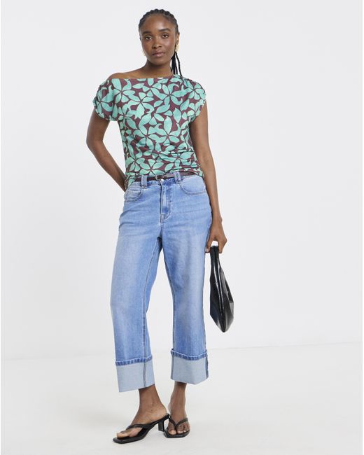 Simply Be Blue Off The Shoulder Mesh Top