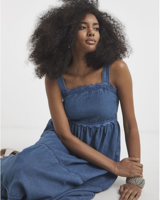 Simply Be Blue Denim Ric Rac Midaxi Sun Dress