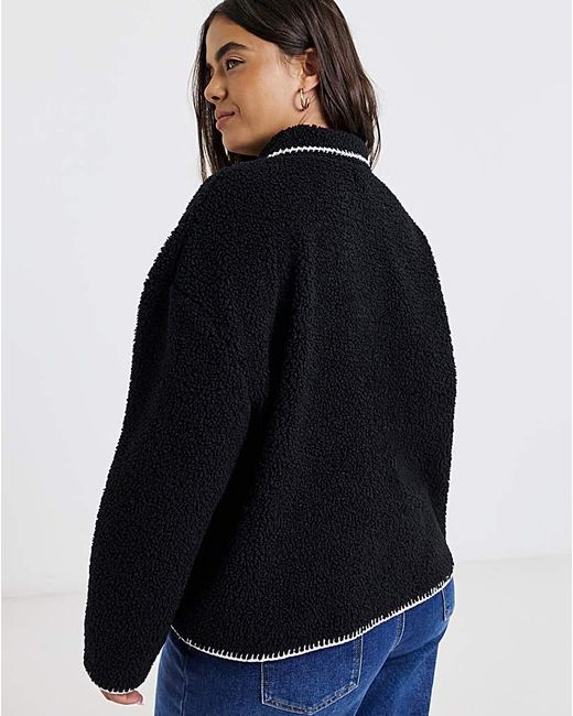 Simply Be Black Whipstitch Teddy Button Through