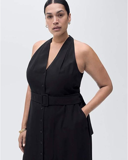 Mango Blue Collared Belted Midi Dress
