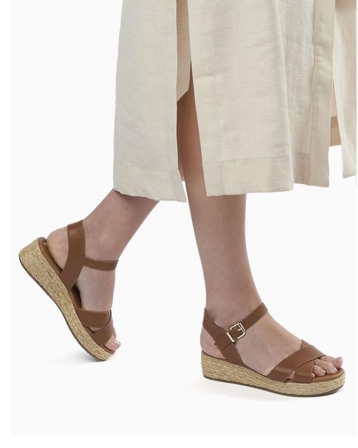 Dune Brown Linnie Wedge Sandals E Fit