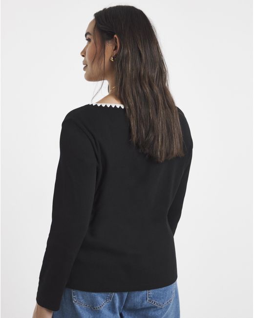 Simply Be Black Ribbed Henley Top With Whipstitching