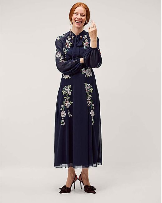 Monsoon Blue Annika Floral Chiffon Midi Dress