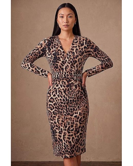 Roman Brown Roman Animal Gathered Chain Dress