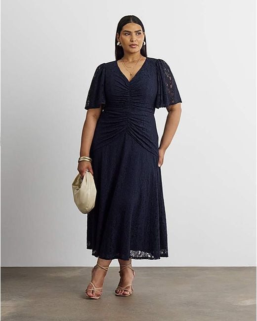 Joanna Hope Blue Stretch Lace Midi Dress