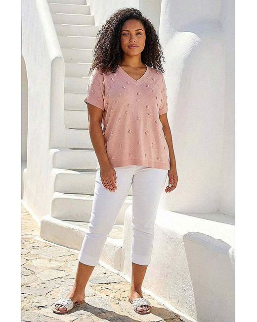Roman Curve White Faux Pearl Embellished Top
