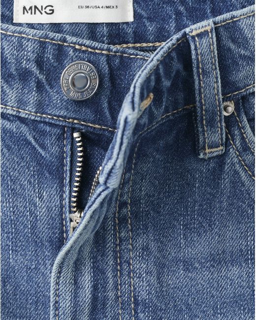 Mango Blue Straight Mid-Rise Denim Shorts