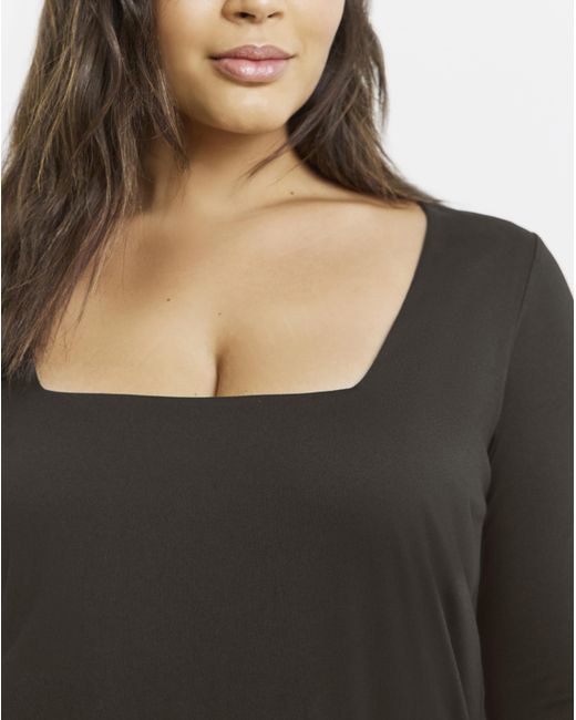 Simply Be Black Long Sleeve Square Neck Top