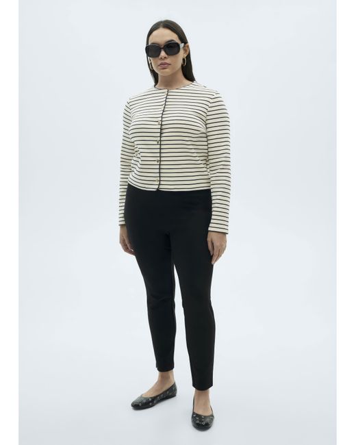 Mango White Striped Knit Cardigan