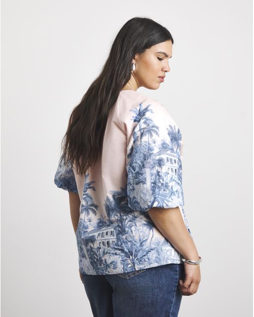 Joanna Hope Blue Cotton Volume Blouse