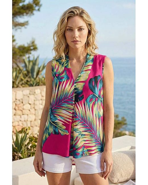 Roman Multicolor Roman Leaf Print Stretch Vest Top