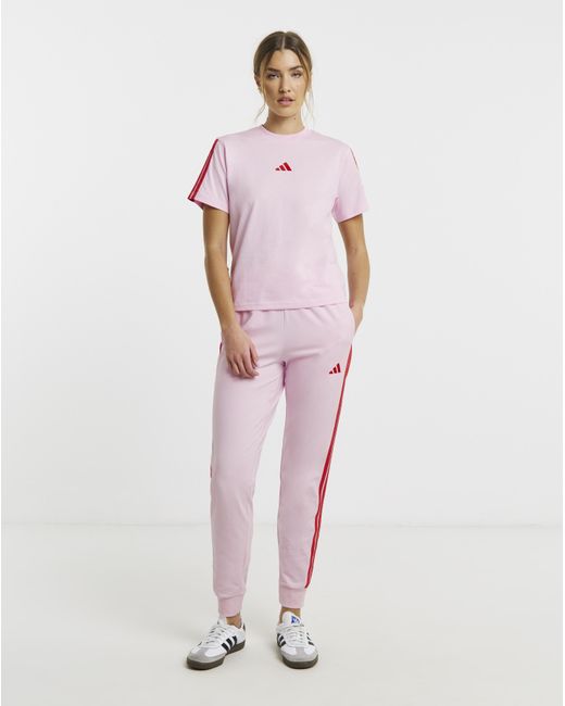 Adidas Pink 3 Stripe T-Shirt