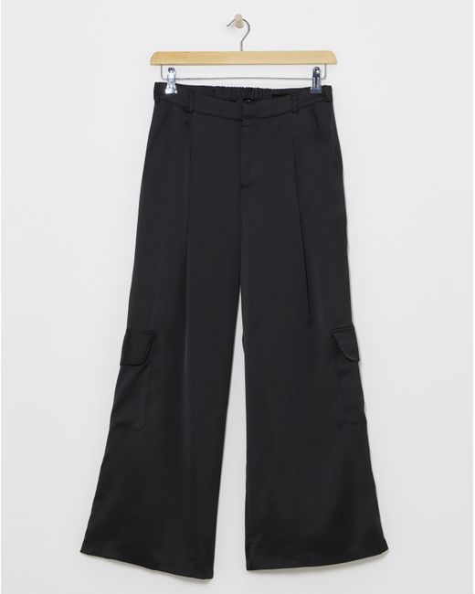 Simply Be Black Satin Utility Trousers