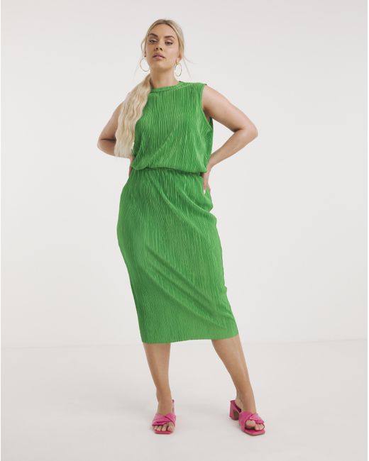 Simply Be Green Plisse Midi Tube Skirt