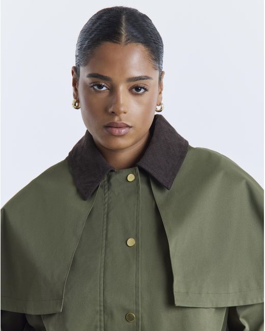 Simply Be Green Cord Collar Cape Jacket