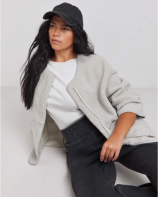 Simply Be White Round Neck Borg Jacket