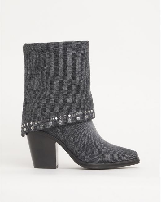 Simply Be Gray Western Cuff Studded Ankle Boot Wide