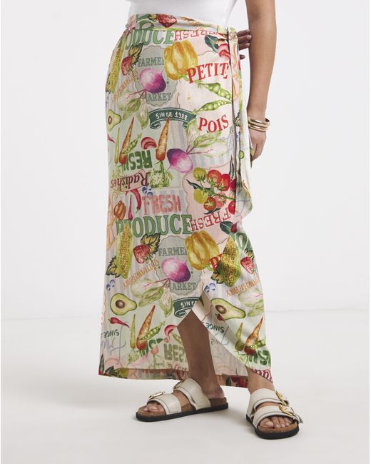 Simply Be White Post Card Print Linen Skirt