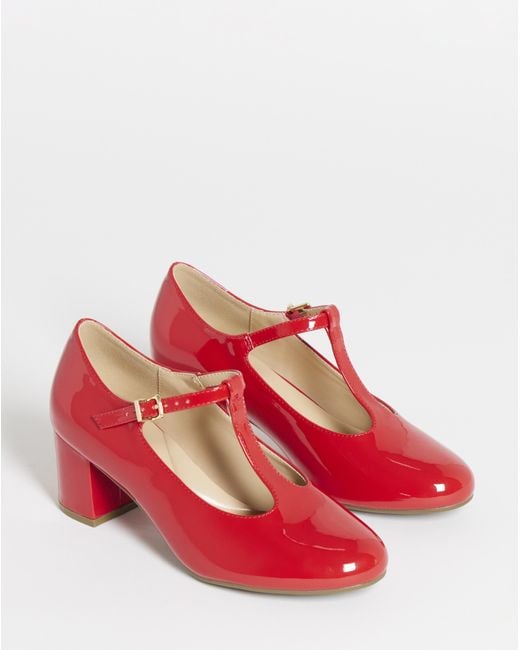 JD Williams Red T Bar Block Heel Shoes Ex Wide
