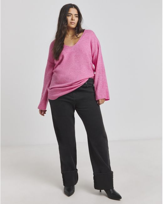 Simply Be Pink Slouchy V Neck Longline Jumper