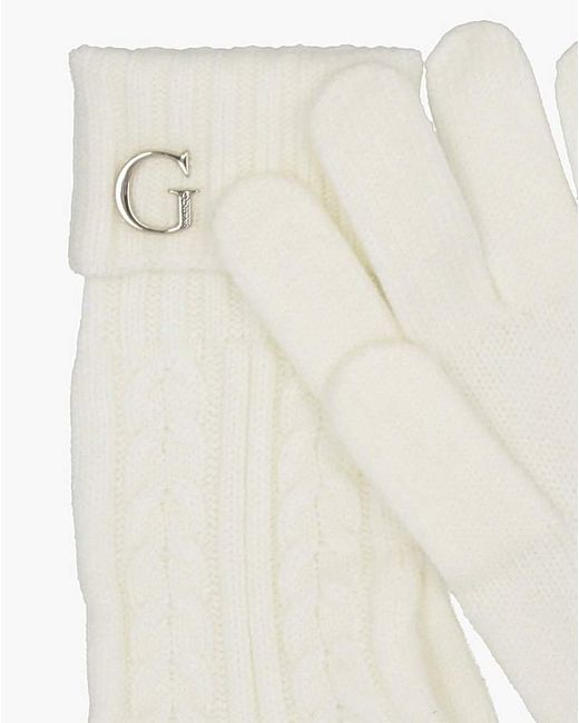 Guess White Knitted G Logo Gloves