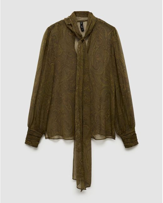 Mango Green Oak Bow Printed Blouse