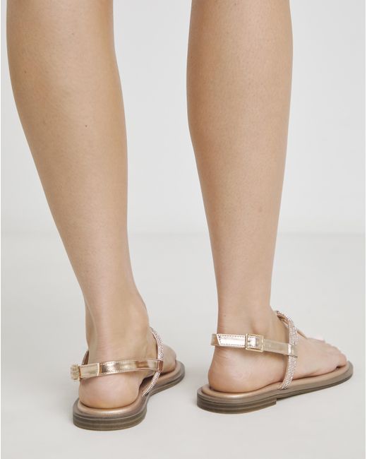 Simply Be Natural Diamante Sparkly Toe Post Sandal Ex Wide
