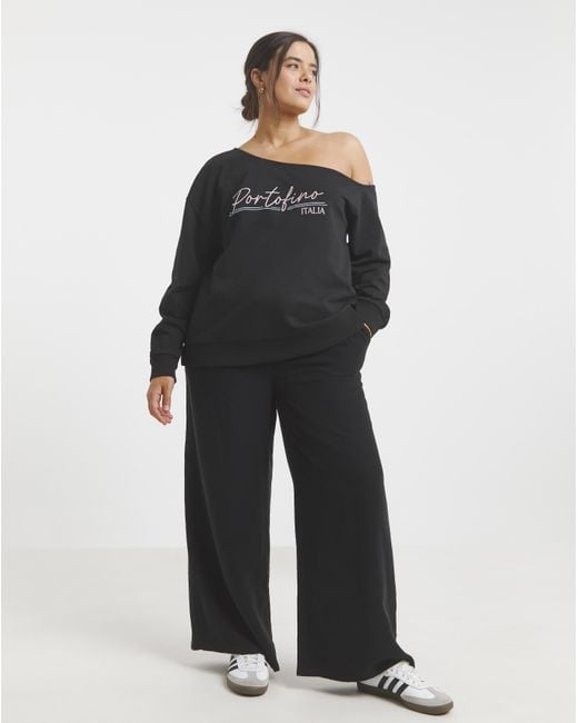 Simply Be Black Off The Shoulder Sweatshirt