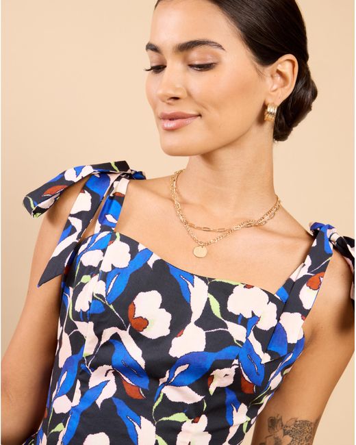 Little Mistress Blue Lm Floral Tie Midaxi