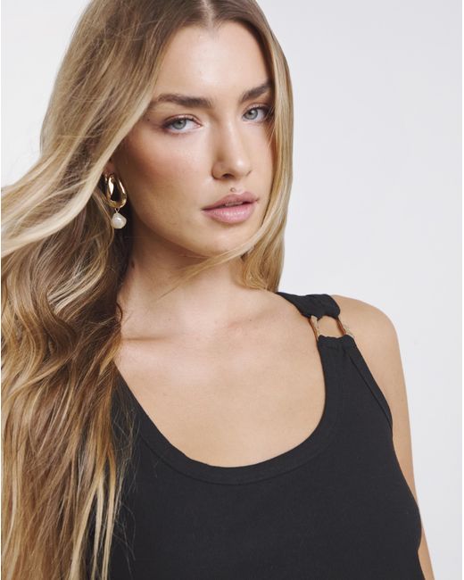 Simply Be Black Ribbed Tank With Metal Trim