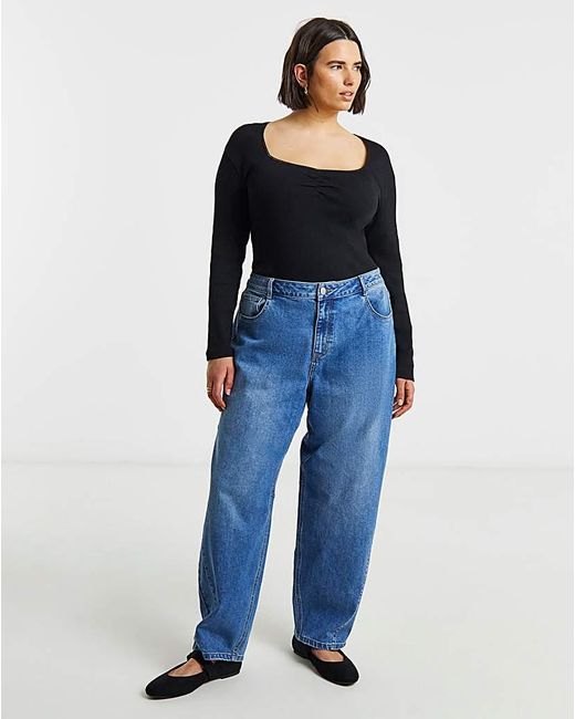 Simply Be Blue Square Neck Ribbed Top
