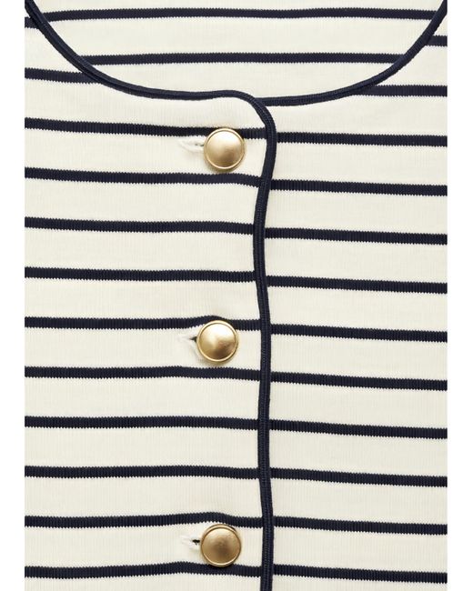 Mango White Striped Knit Cardigan