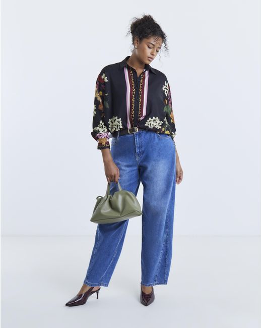 Simply Be Blue Floral Placement Print Shirt