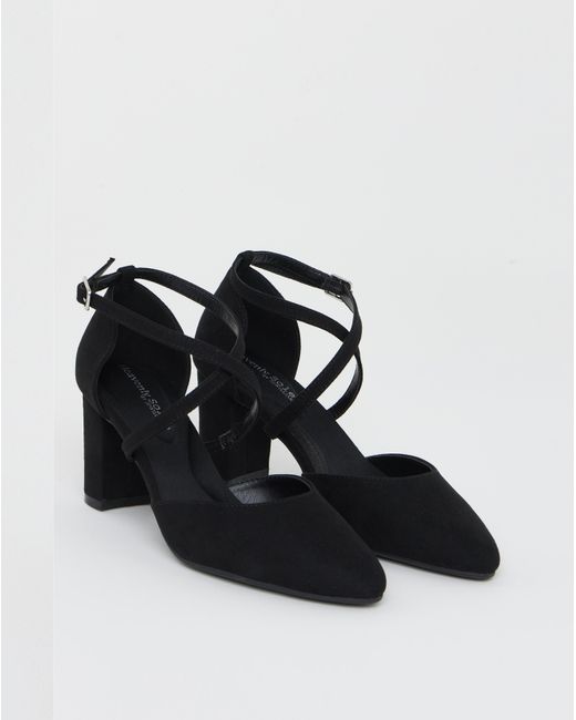 Heavenly Soles Black Two Part Heels With Crossover Ex Wide